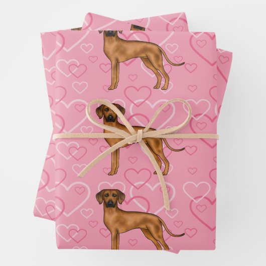 Rhodesian Ridgeback Hond Liefde Hart Patroon Roze Inpakpapier Vel (In situ)