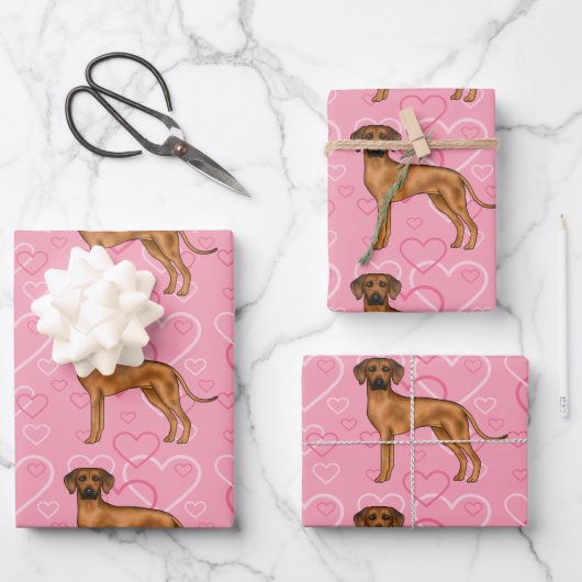 Rhodesian Ridgeback Hond Liefde Hart Patroon Roze Inpakpapier Vel (Voorkant)