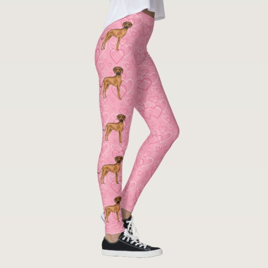 Rhodesian Ridgeback Hond Liefde Hart Patroon Roze Leggings (Rechts)