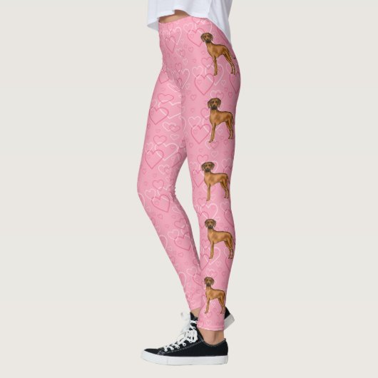 Rhodesian Ridgeback Hond Liefde Hart Patroon Roze Leggings (Links)