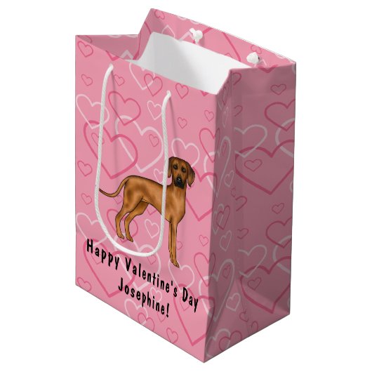 Rhodesian Ridgeback Hond Liefde Hart Patroon Roze Medium Cadeauzakje (Voorkant Gekanteld)