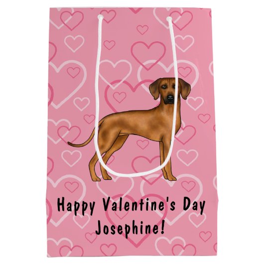 Rhodesian Ridgeback Hond Liefde Hart Patroon Roze Medium Cadeauzakje (Achterkant)