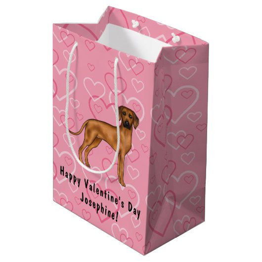 Rhodesian Ridgeback Hond Liefde Hart Patroon Roze Medium Cadeauzakje (Achterkant Gekanteld)