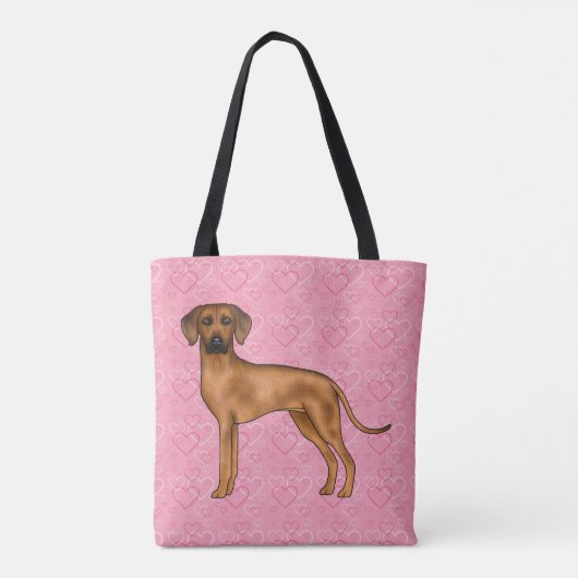 Rhodesian Ridgeback Hond Liefde Hart Patroon Roze Tote Bag (Achterkant)