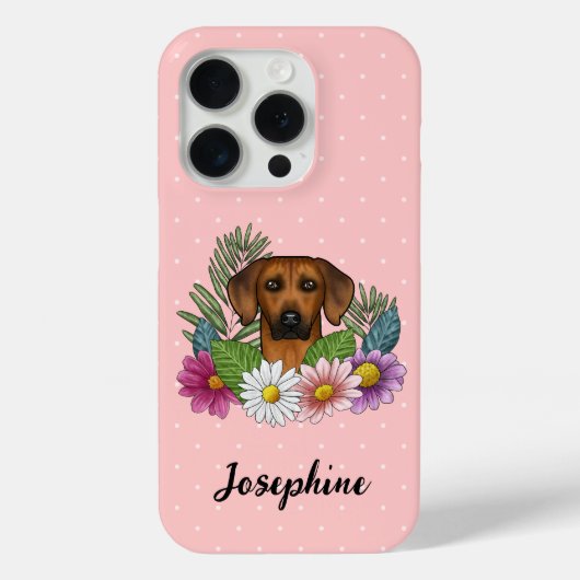 Rhodesian Ridgeback hond met bloemen en naam roze Case-Mate iPhone Case (Achterkant)