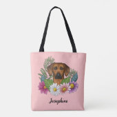 Rhodesian Ridgeback hond met bloemen en naam roze Tote Bag (Achterkant)