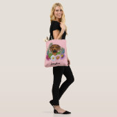 Rhodesian Ridgeback hond met bloemen en naam roze Tote Bag (Op model)