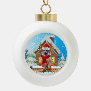Rhodesian Ridgeback hond met kerstcadeaus Keramische Bal Ornament