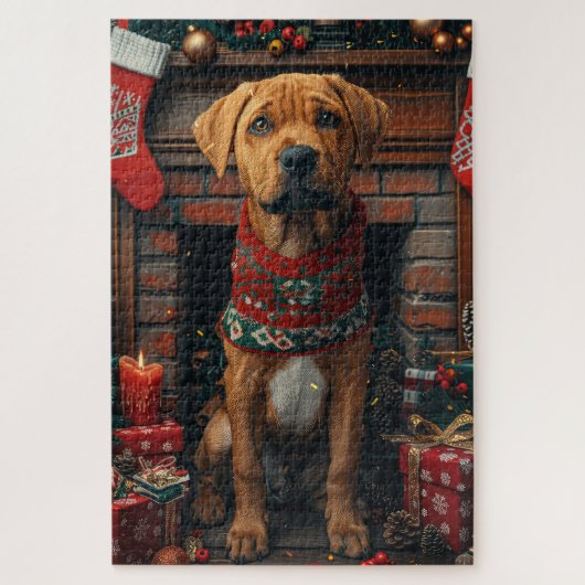 Rhodesian Ridgeback hond met kerstcadeaus Legpuzzel (Verticaal)