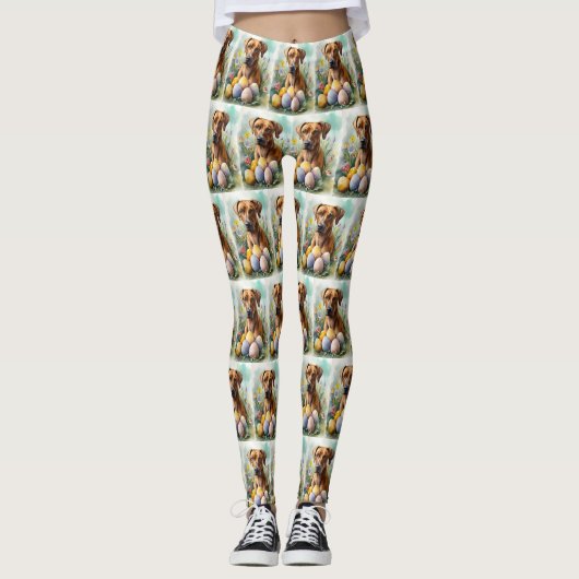 Rhodesian Ridgeback Hond met Paaseieren Vakantie Leggings (Voorkant)