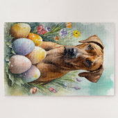 Rhodesian Ridgeback Hond met Paaseieren Vakantie Legpuzzel (Horizontaal)