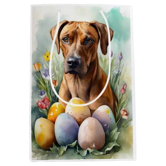 Rhodesian Ridgeback Hond met Paaseieren Vakantie Medium Cadeauzakje (Voorkant)