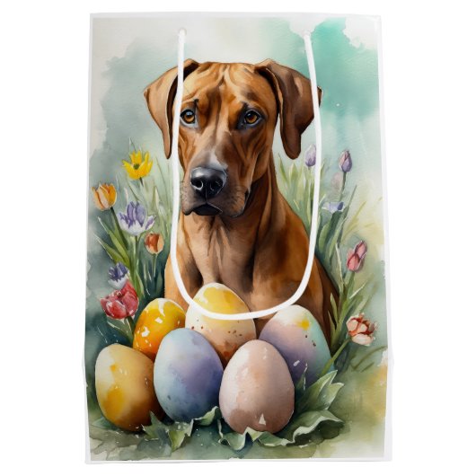 Rhodesian Ridgeback Hond met Paaseieren Vakantie Medium Cadeauzakje (Achterkant)