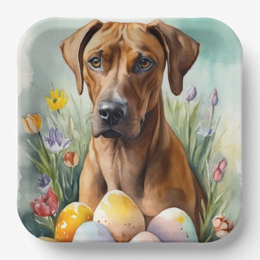 Rhodesian Ridgeback Hond met Paaseieren Vakantie Papieren Bordje (Voorkant)