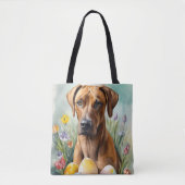 Rhodesian Ridgeback Hond met Paaseieren Vakantie Tote Bag (Voorkant)