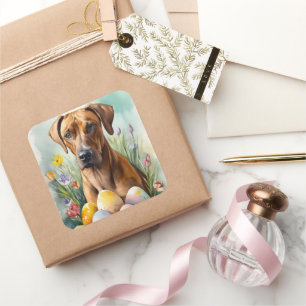 Rhodesian Ridgeback-hond met Pasen Eieren Vakantie Vierkante Sticker