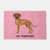 Rhodesian Ridgeback hond op roze harten met naam Deurmat (Voorkant)