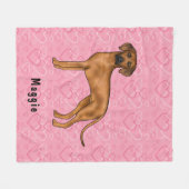 Rhodesian Ridgeback hond op roze harten met naam Fleece Deken (Voorkant (Horizontaal))