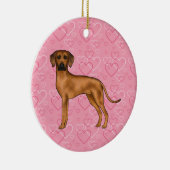 Rhodesian Ridgeback hond op roze harten met naam Keramisch Ornament (Rechts)