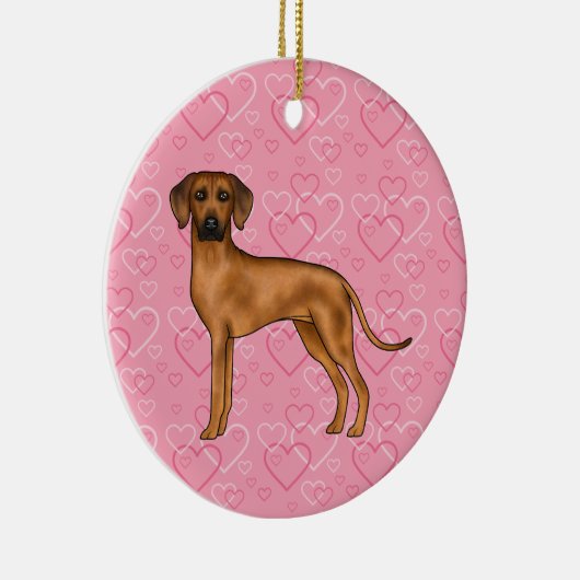 Rhodesian Ridgeback hond op roze harten met naam Keramisch Ornament (Rechts)