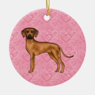 Rhodesian Ridgeback-hond op roze harten met naam Keramisch Ornament