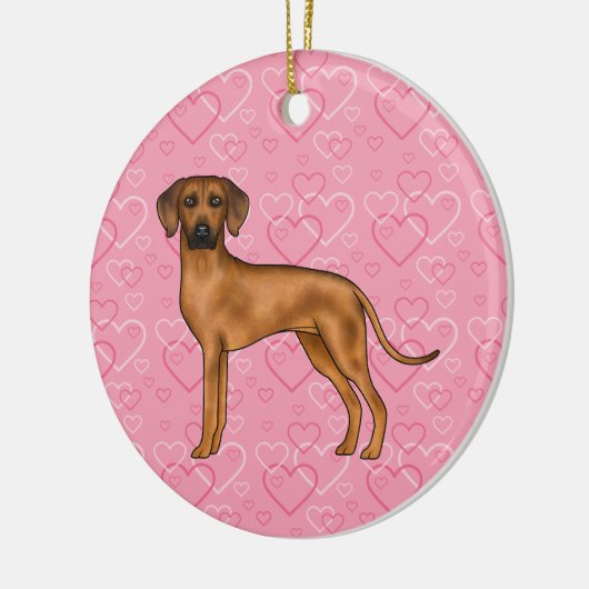 Rhodesian Ridgeback hond op roze harten met naam Keramisch Ornament (Links)