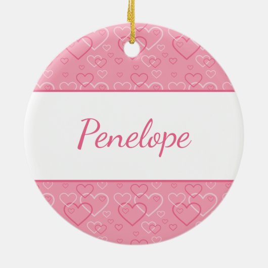 Rhodesian Ridgeback hond op roze harten met naam Keramisch Ornament (Achterkant)