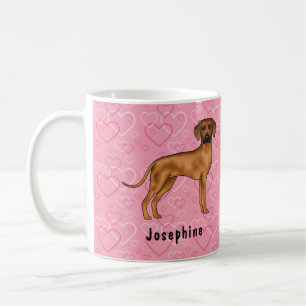 Rhodesian Ridgeback-hond op roze harten met naam Koffiemok