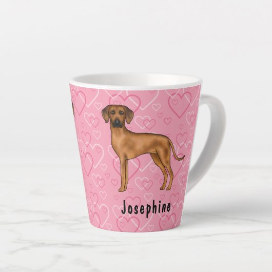 Rhodesian Ridgeback hond op roze harten met naam Latte Mok (Rechterhoek)