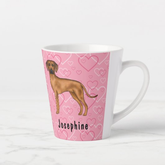Rhodesian Ridgeback hond op roze harten met naam Latte Mok (Rechts)