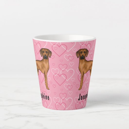 Rhodesian Ridgeback hond op roze harten met naam Latte Mok (Voorkant)