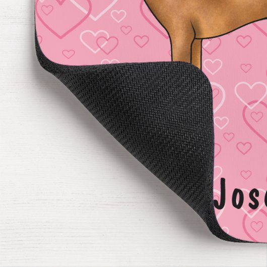 Rhodesian Ridgeback hond op roze harten met naam Muismat (Hoek)