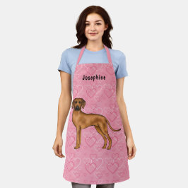 Rhodesian Ridgeback hond op roze harten met naam Schort