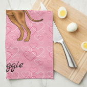 Rhodesian Ridgeback-hond op roze harten met naam Theedoek (Quarter Fold)