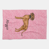 Rhodesian Ridgeback hond op roze harten met naam Theedoek (Horizontaal)