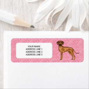 Rhodesian Ridgeback-hond op roze harten met tekst Etiket