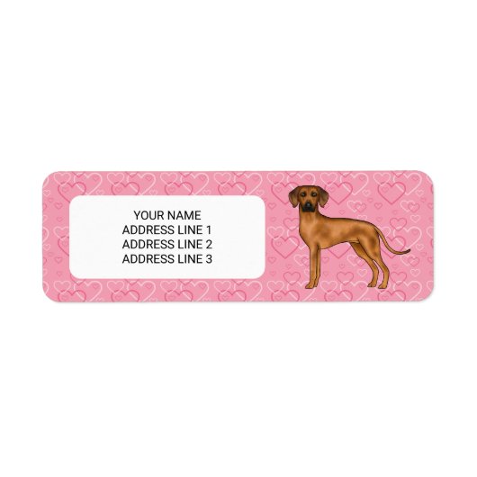 Rhodesian Ridgeback hond op roze harten met tekst Etiket (Voorkant)