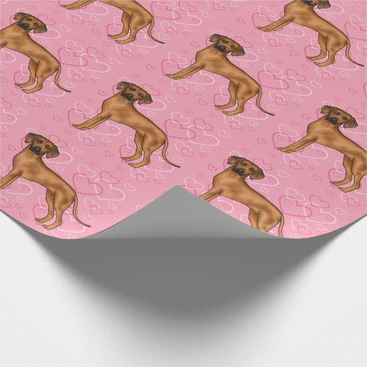 Rhodesian Ridgeback Hond Roze Liefde Hart Patroon Cadeaupapier (Hoek)