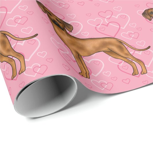 Rhodesian Ridgeback Hond Roze Liefde Hart Patroon Cadeaupapier (Rol Hoek)