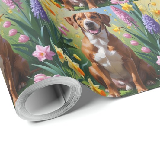 Rhodesian Ridgeback Hond Spring Bloemen Schilderen Cadeaupapier (Rol Hoek)
