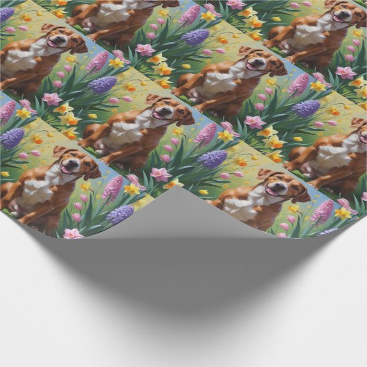 Rhodesian Ridgeback Hond Spring Bloemen Schilderen Cadeaupapier (Hoek)