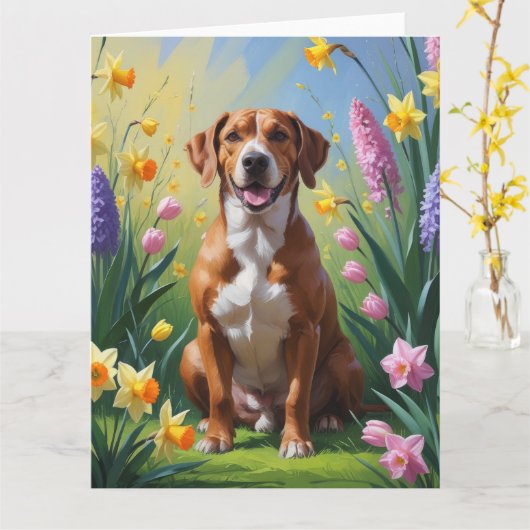 Rhodesian Ridgeback Hond Spring Bloemen Schilderen Kaart (Gele Bloem)