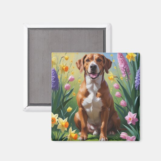 Rhodesian Ridgeback Hond Spring Bloemen Schilderen Magneet (Voorkant / Achterkant)