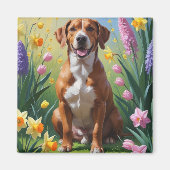 Rhodesian Ridgeback Hond Spring Bloemen Schilderen Magneet (Voorkant)