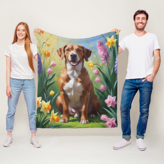 Rhodesian Ridgeback Hond Voorjaarsbloemen Schilder Fleece Deken (In situ)