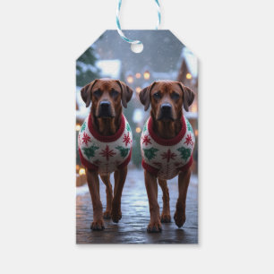 Rhodesian Ridgeback Honden Kerst Sneeuw Vakantie Cadeaulabel