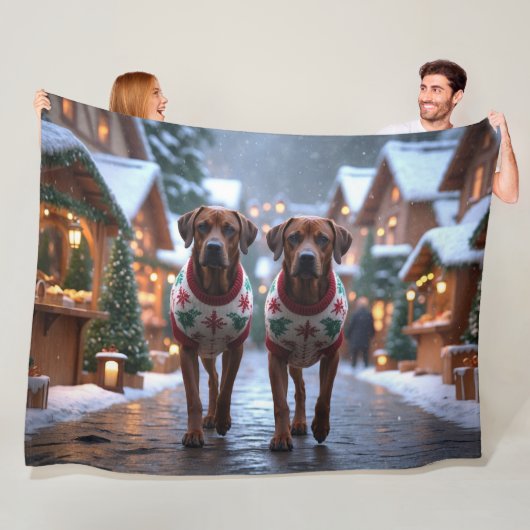 Rhodesian Ridgeback Honden Kerst Sneeuw Vakantie Fleece Deken (In situ)