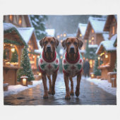 Rhodesian Ridgeback Honden Kerst Sneeuw Vakantie Fleece Deken (Voorkant (Horizontaal))