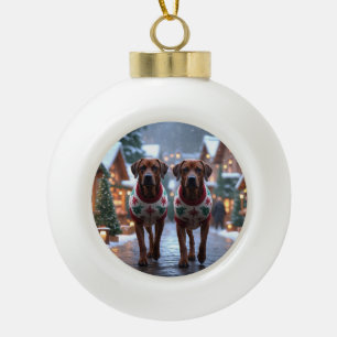 Rhodesian Ridgeback Honden Kerst Sneeuw Vakantie Keramische Bal Ornament