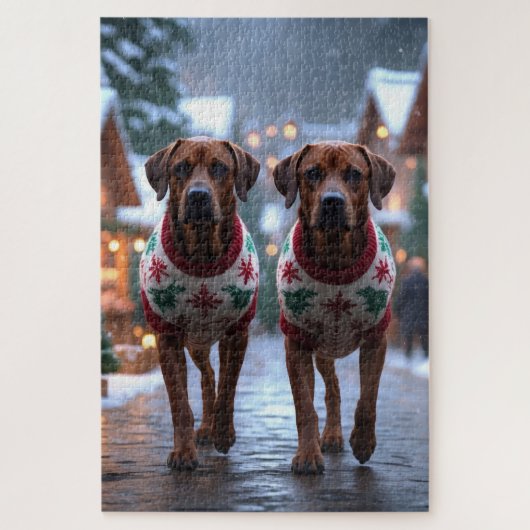 Rhodesian Ridgeback Honden Kerst Sneeuw Vakantie Legpuzzel (Verticaal)